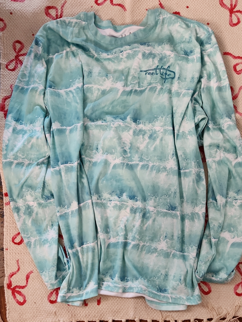 Men's Reel Life Brand Long Sleeve Sun Shirt - Seafoam Wave